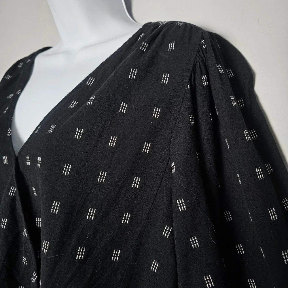 Madewell Kinston Side Button Wrap Top XL Black Textured Dobby Boho